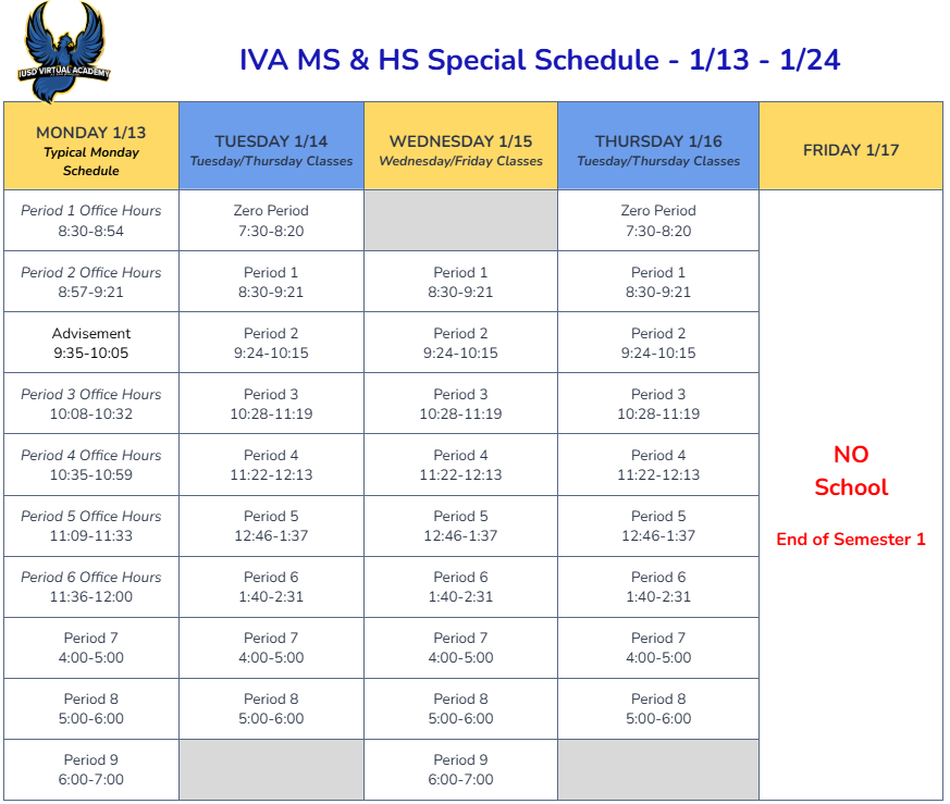 Week 1 Calendar